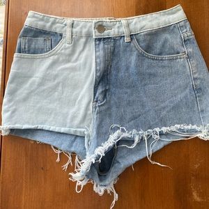 Two tone denim shorts